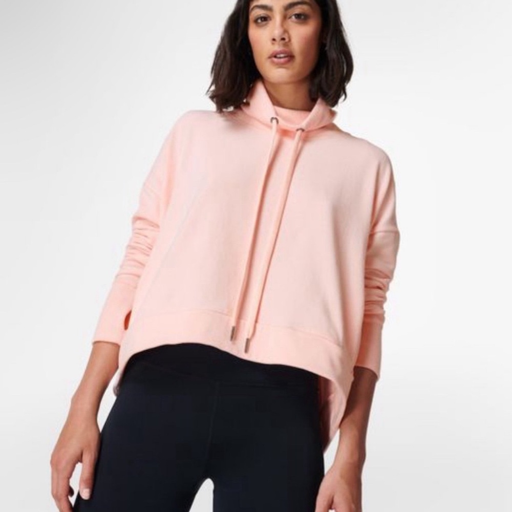Sweaty Betty Funnel Neck Harmonise Luxe Sweatshirt Peach Made in Italy S NEW
